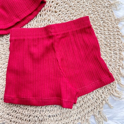 Conj. Blusa Manga Rendada e Short Anarruga - Vermelho